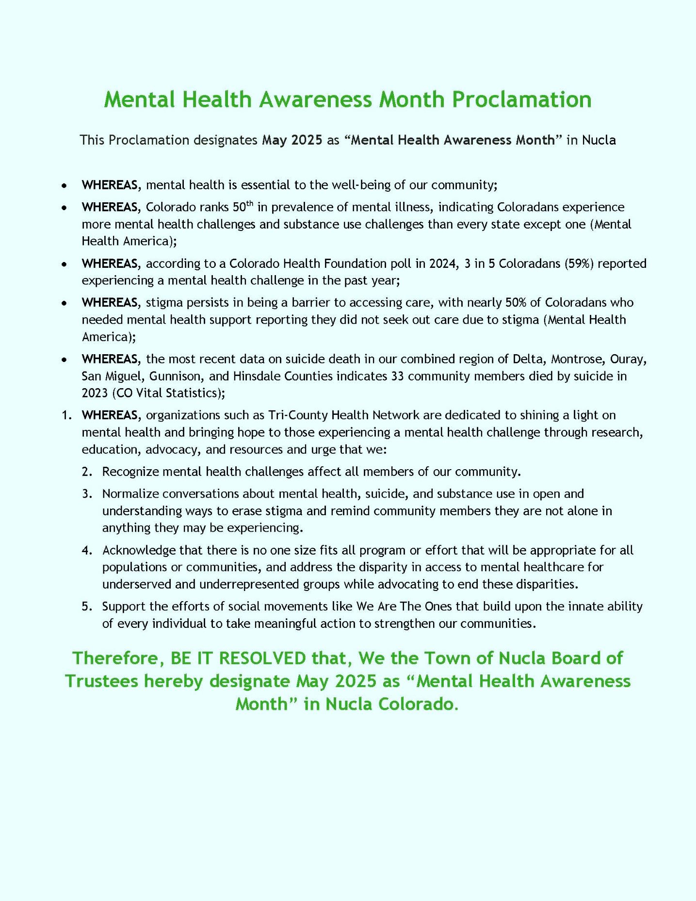 Mental Health Awareness Month Proclamation