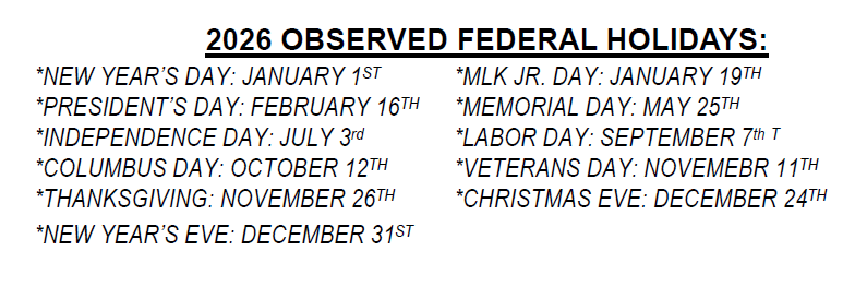 FEDERAL HOLIDAYS